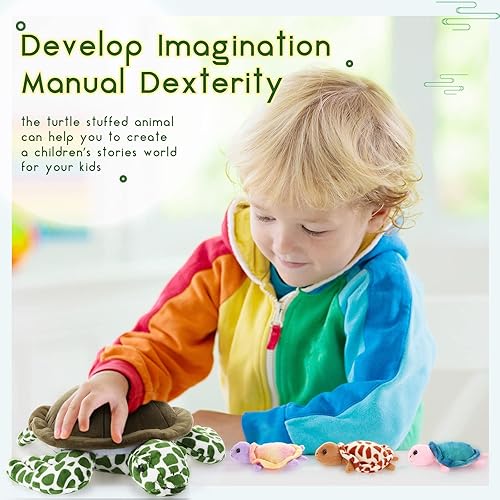Miniatura 6 de Aoriher Juego de 5 piezas de tortuga de peluche de tortuga marina de 12 pulgadas, mamá con 4 tortugas pequeñas, juguetes de peluche suave, tortuga,