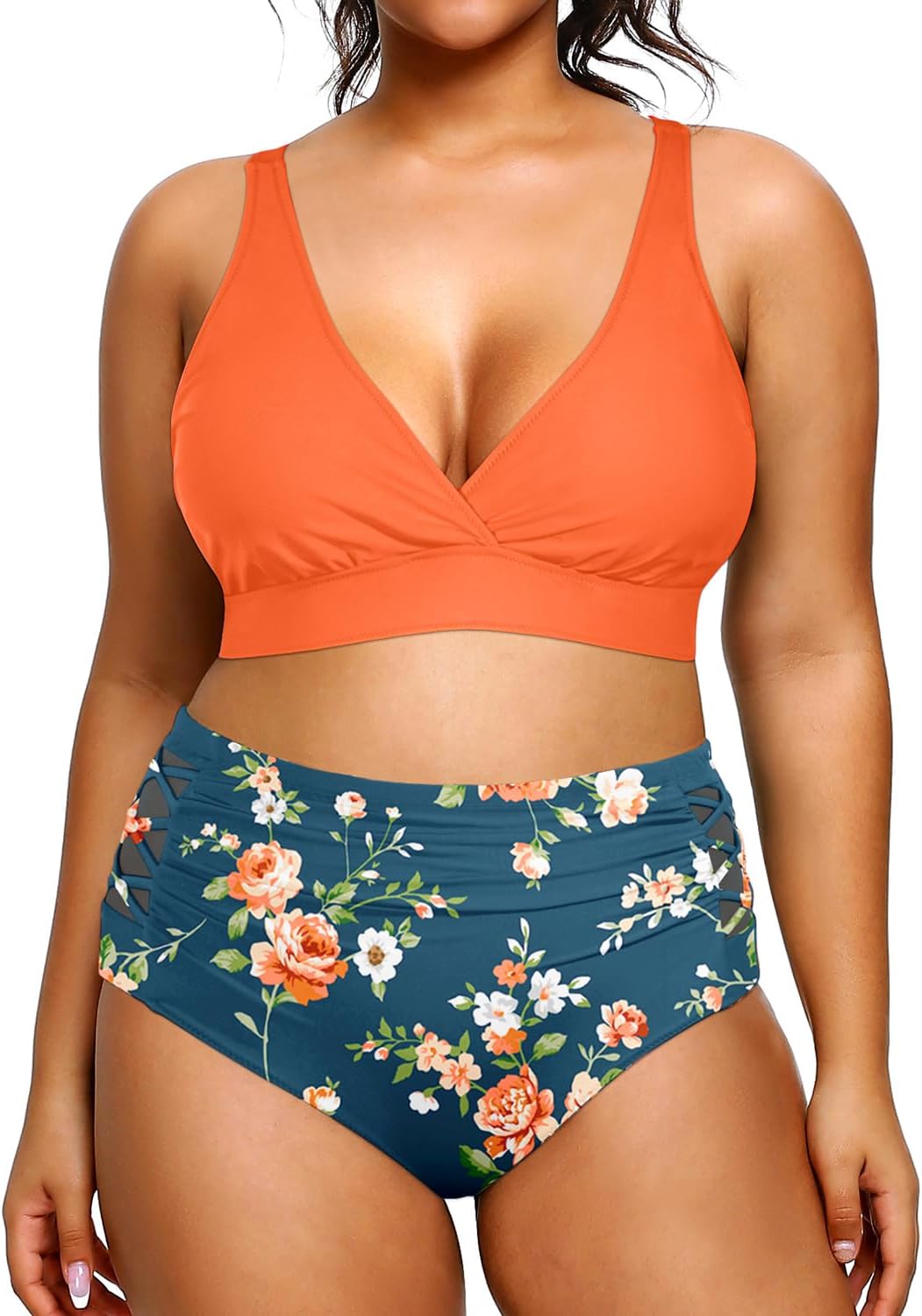 Yonique Womens Plus Size Bikini High Waisted Swimsuits Two Piece Bathing Suits Tummy Control Swimwear
