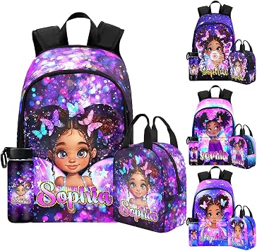 Back to School Personalized Backpack For Girls, Custom Backpack And Lunch Box Set Spray ground backpacks Customized Girl Butterfly Backpacks Back to School Gift for Preschool Kindergarten