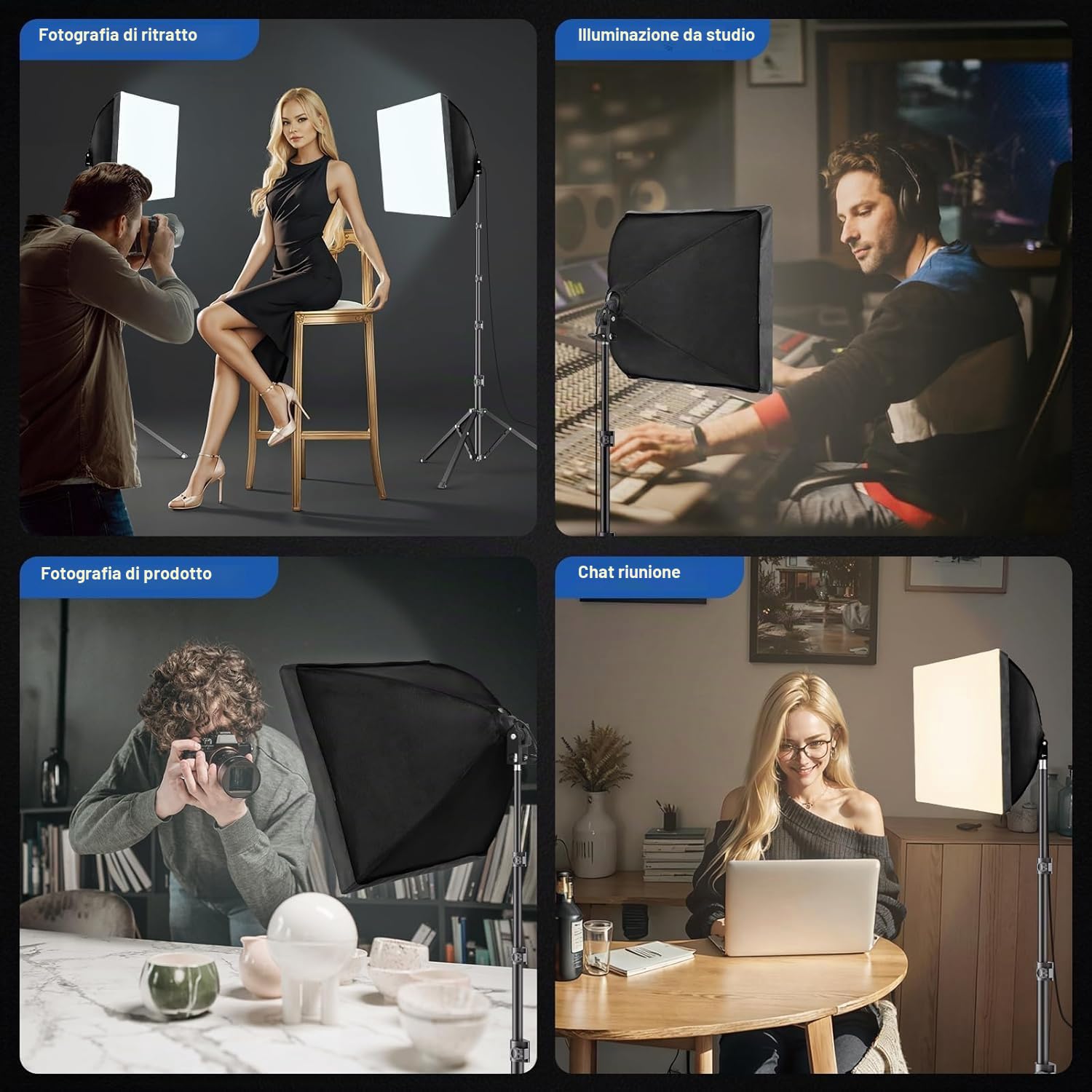 EMART Softbox Set Studio Fotografico, 40X40cm Softbox 85W LED Photo Light | Treppiede 165cm, Set di Illuminazione Fotografica Professionale, Luci da Studio, Ritratto, Riprese Video