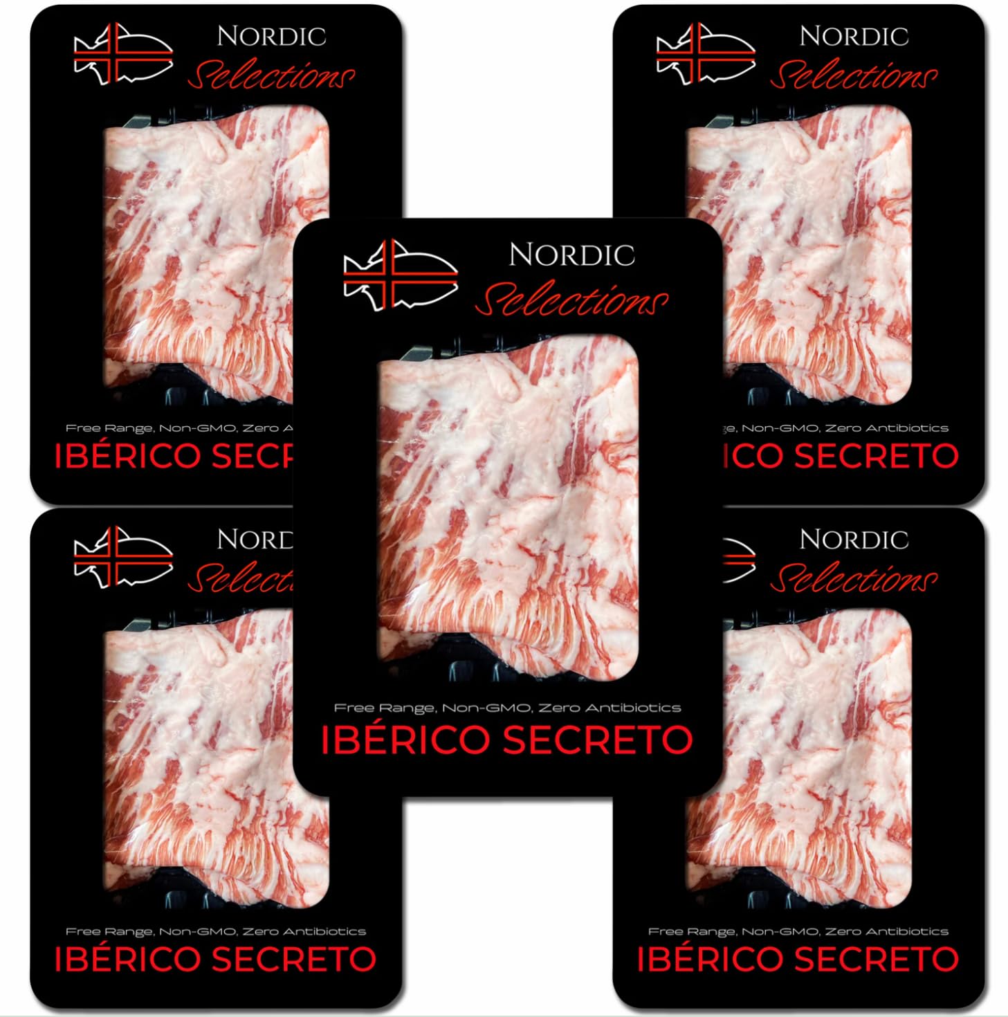 Nordic Catch, Free Range Ibérico Secreto Steak - Sustainably Raised Spanish Ibérico Pork Shoulder, Gourmet Pork Tenderloin Cuts - 5 pack (3 lbs)