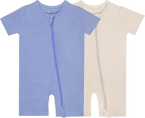 GUISBY Rayón hecho de bambú pijamas de bebé manga corta sin pies mamelucos 2 vías cremallera dormir para bebé