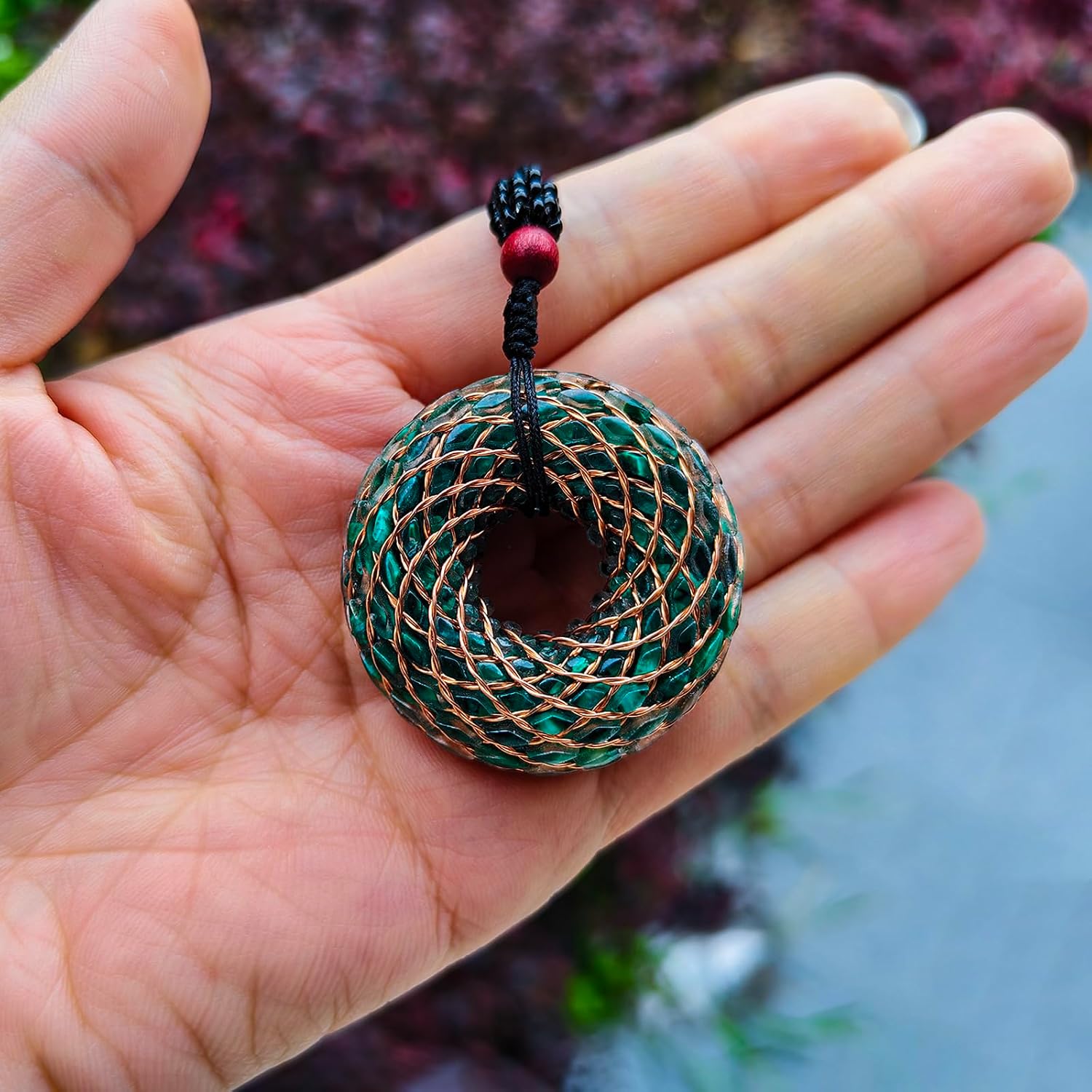 Malachite Orgone Pendant, 4CM Rodin Coil Necklace with 2-Strand Twisted Copper Wire, Energy Balancing Healing Crystal Jewelry, Spiritual Chakra Stone Necklace for Women