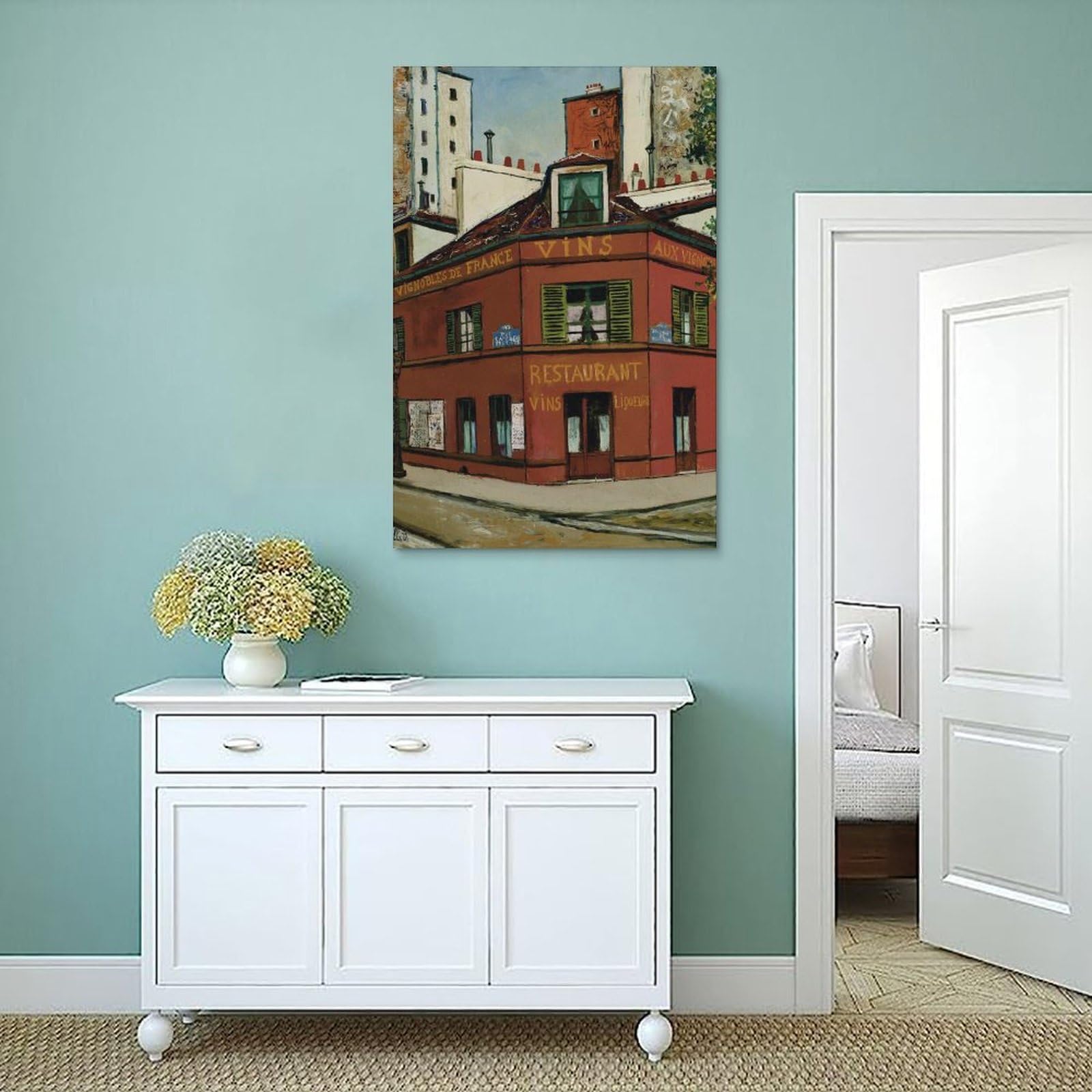 The Restaurant Aux Vignobles De France by Maurice Utrillo- Impresiones en Lienzo Modernas, Cuadros Decorativos Para Habitaciones de Niños o Niñas, Murales Para Salón Y Pinturas Con Motivos Festivales