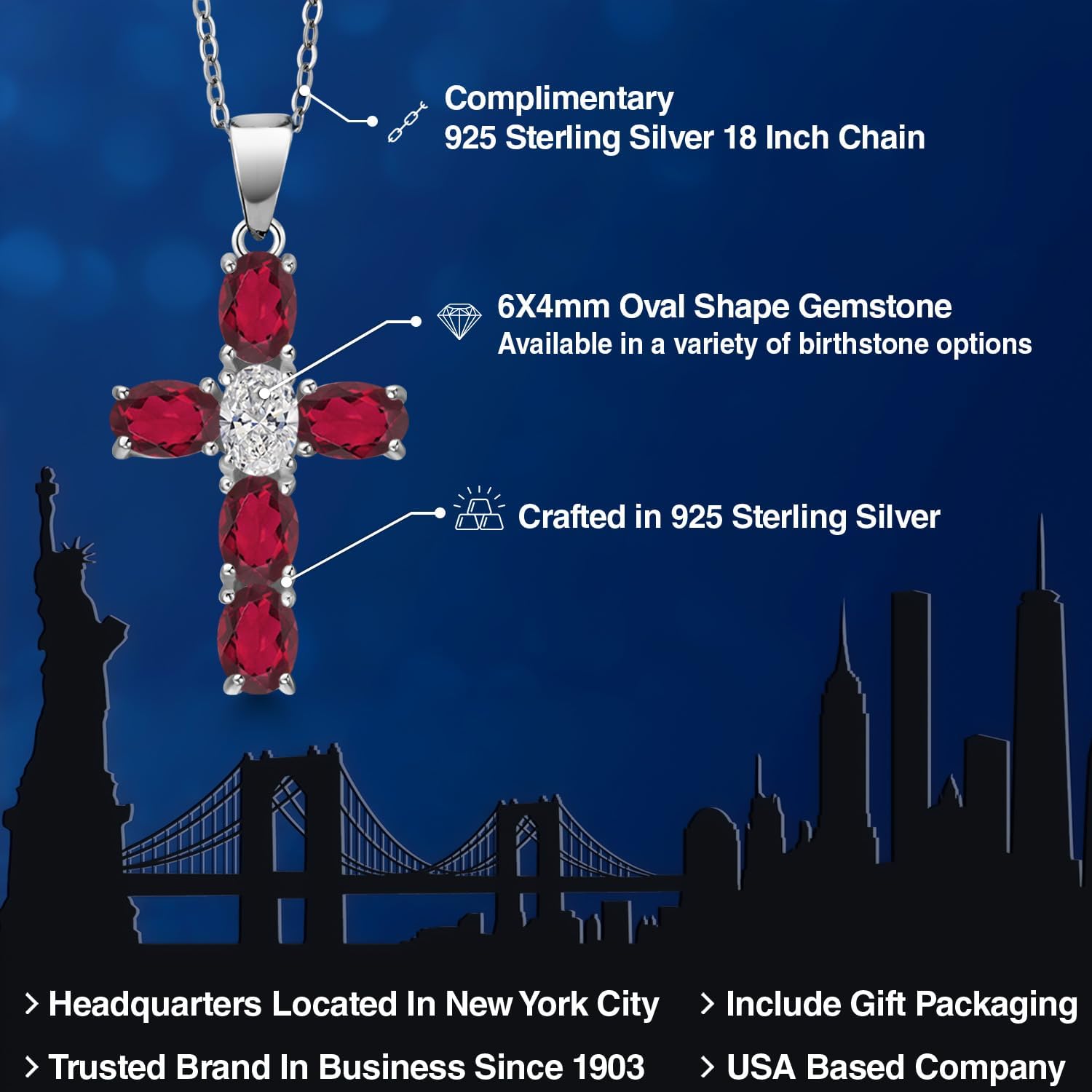 Gem Stone King 925 Sterling Silver Ruby Red Mystic Topaz and Lab Grown Diamond Cross Pendant Necklace for Women | 2.90 Cttw | Gemstone November Birthstone | Oval 6X4MM | With 18 Inch Chain - Image 2