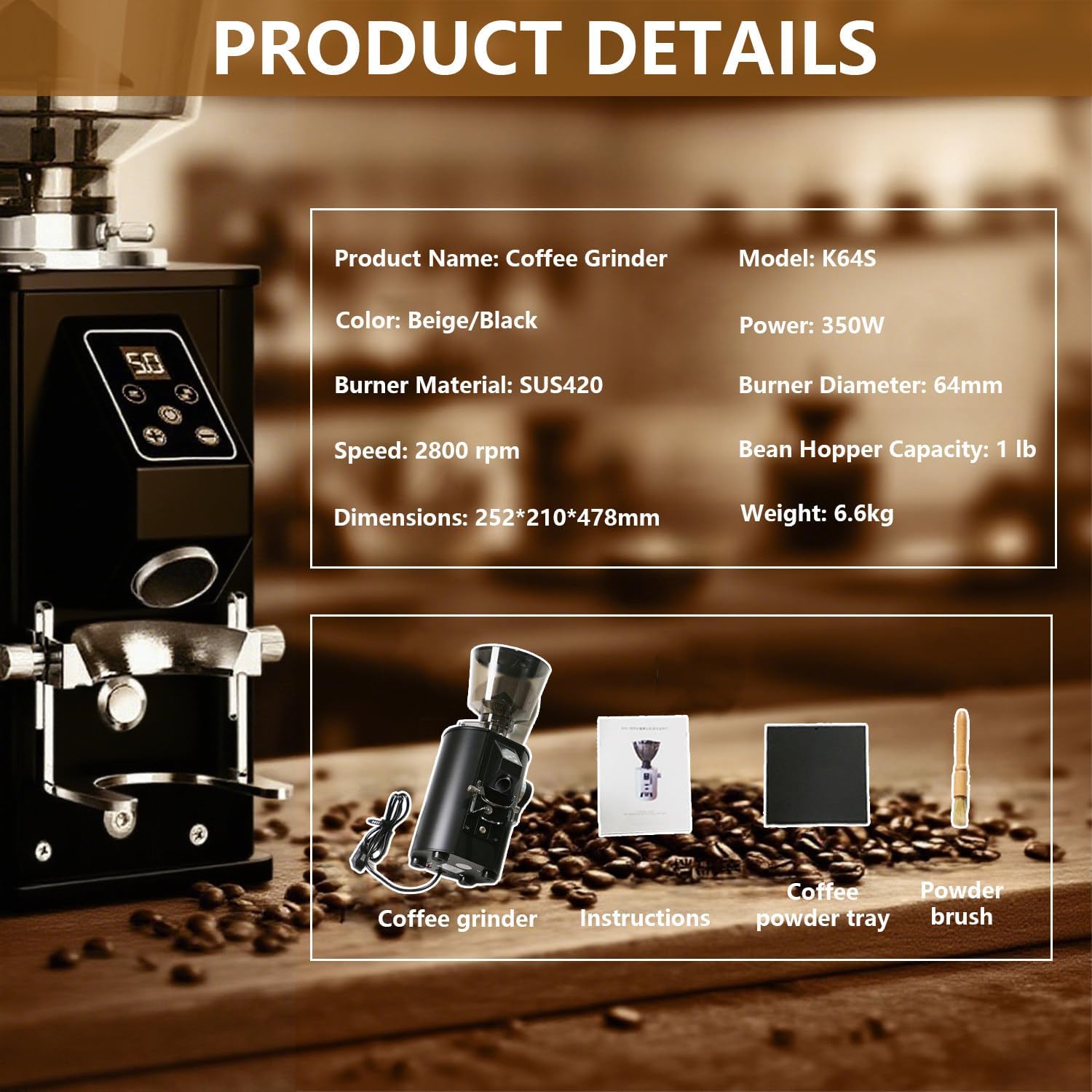 Coffee Grinder for Home Use,Espresso Grinder w/1lb Bean Hopper,Dual Dosing Mode,9 Grind Settings,2800rpm for Espresso&Drip Coffee,Dual-Dosage Grinding Options (White)