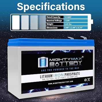 Mighty Max Battery 12V 10AH Lithium Replacement Battery for BB SH1228W