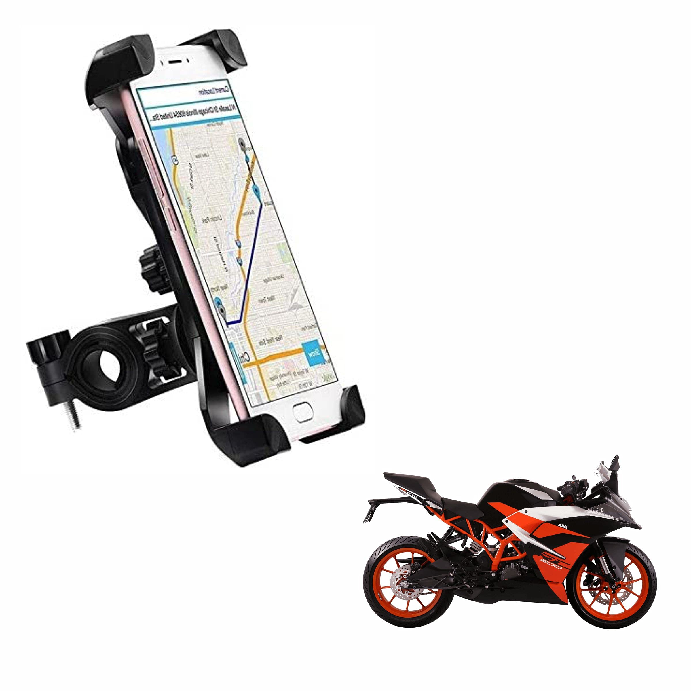 Bike Phone Mount Anti Shake and Stable Cradle Clamp with 360° Rotation Bike Phone Holder for KTM RC 200 (1 PCs, Black)-image-41