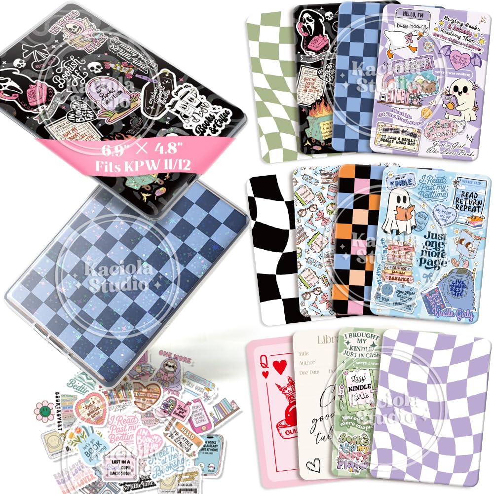 Kaciola 12PCS Inserts Cardstock for E-reader, 50PCS Stickers for Clear Case Insert, 6.9"x4.8" Bookish Girlie Theme Inserts Compatible with Paper