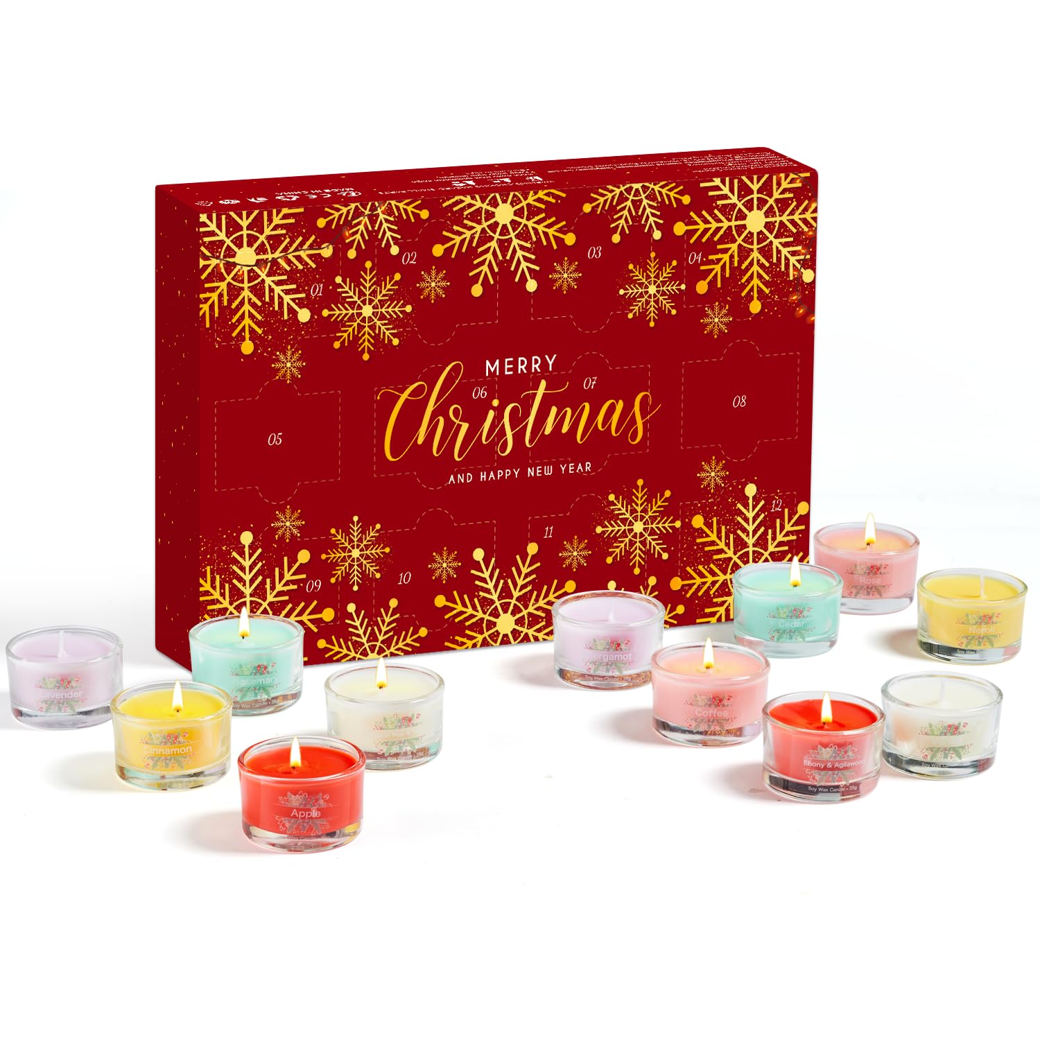 12 mini velas de té perfumadas para mujeres y hombres, cera de soja natural, fragancias festivas, relleno de calcetines