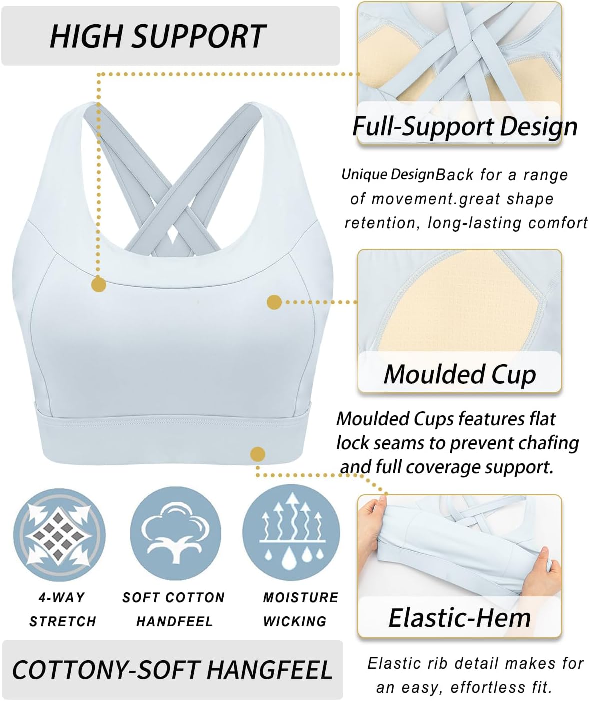 RUNNING GIRL Sports Bra for Women High Support,Strappy Running Supportive High Impact Sports Bras with Sewn in Pads