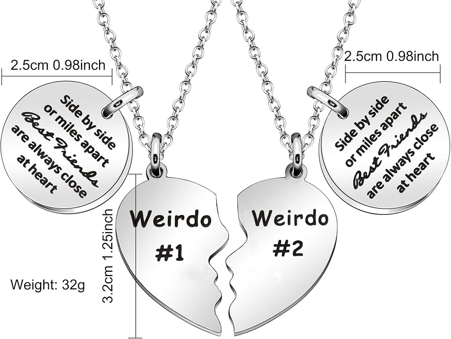 Best Friends Necklace Gift,2pcs Heart Pendant Adjustable Long NecklaceSide by side or miles apart best friends are always close at heartFriendship Jewelry