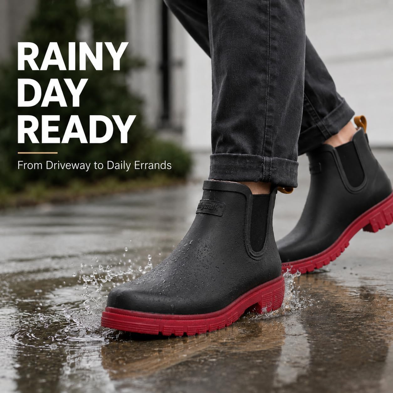 Men’s Rain Boots Waterproof Chelsea Ankle Boots, Slip-On Rubber Garden Boots for Men, Outdoor Work Boots for Yard Work, Fishing, Camping, Wet Weather