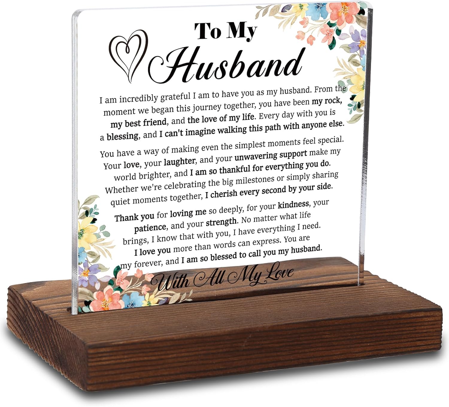 To My Husband Love Letter Tribute Plaque, Romantic Gift for Spouse, Sentimental Keepsake for Husband, Minimalist Acrylic Keepsake with Wooden Stand, XXD200