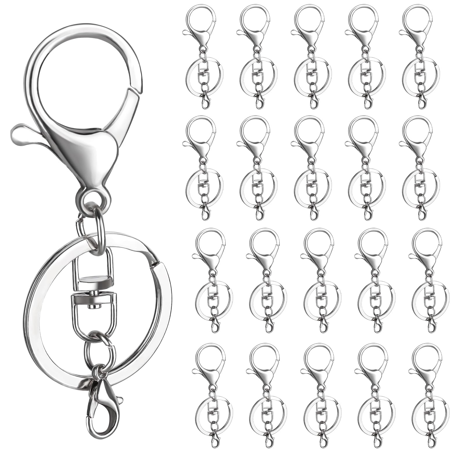 40 Stück Schlüsselanhänger Ringe Set, mit 20 Stück Schlüsselring mit Kette 20 Stück Schlüsselanhänger Karabiner Basteln Rchlüsselringe Ring, für DIY Handgemachtes Schmuck Schultertaschen Tragetaschen