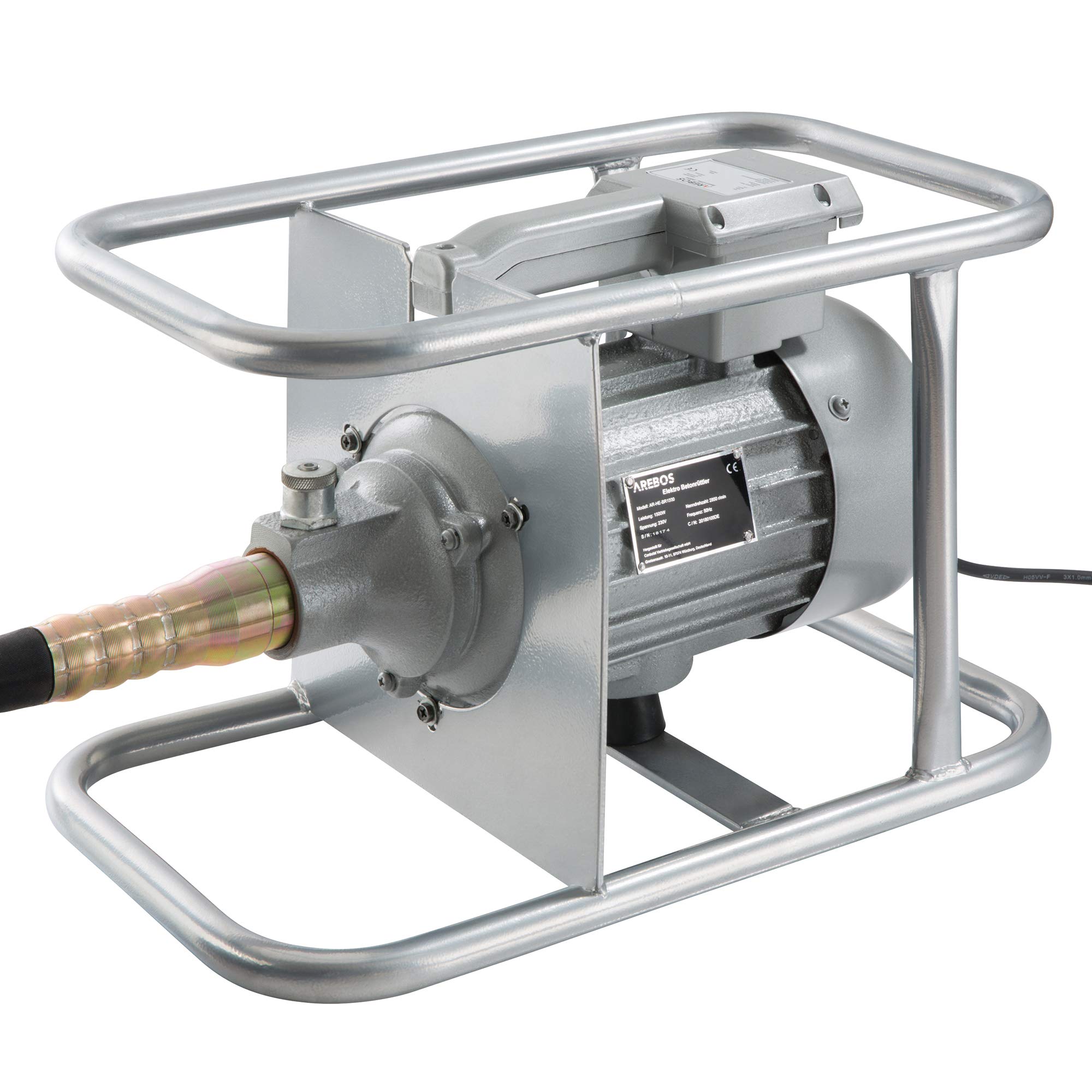 Arebos Vibrateur pour béton | 1500 W | Vibrateur intérieur | Vibrateur manuel | Bouteille vibrante | Vibrateur pour bouteille | Câble de 6 m | Electrique | Arbre flexible | Fonctionnement continu