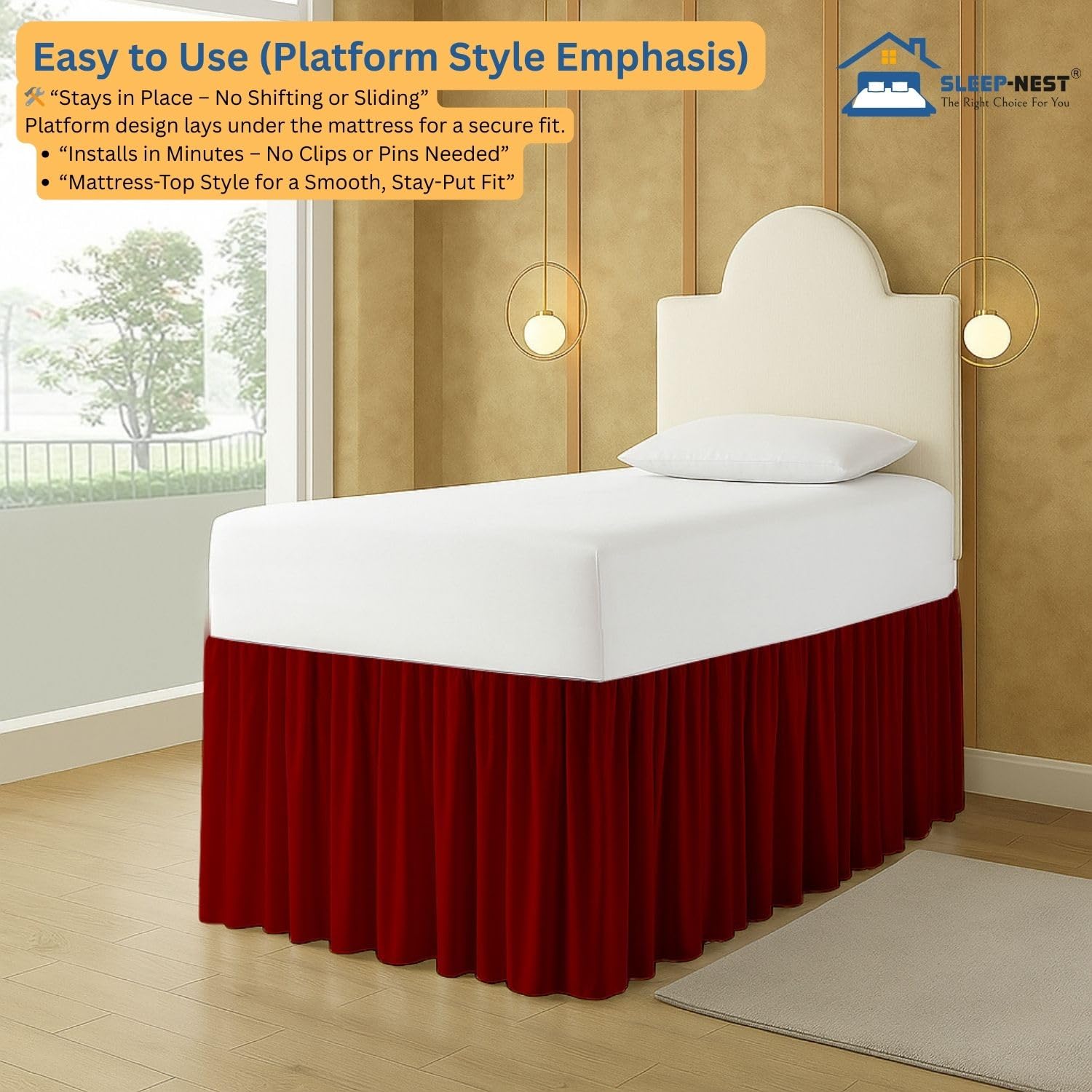 Falda De Cama Fruncida, 100 % Algodón, Decoración De Dormitorio De