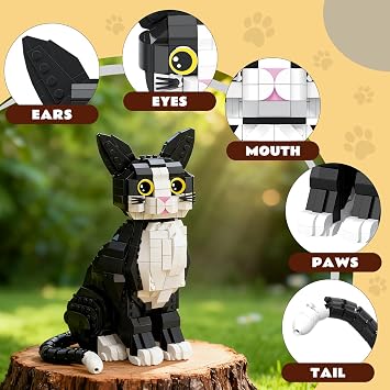 HJPLPXH Tuxedo Cat Micro Mini Building Blocks Set, 801PCS Cat Model