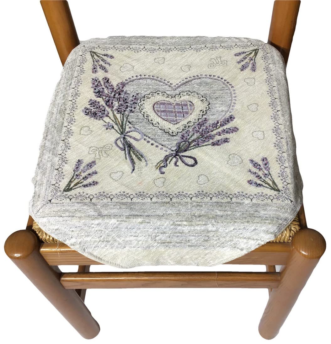 Cojín Para Silla Desenfundable Con Solapas - Estampado Lavanda Madera Shabby Chic (100% Algodón) - Hecho En Italia