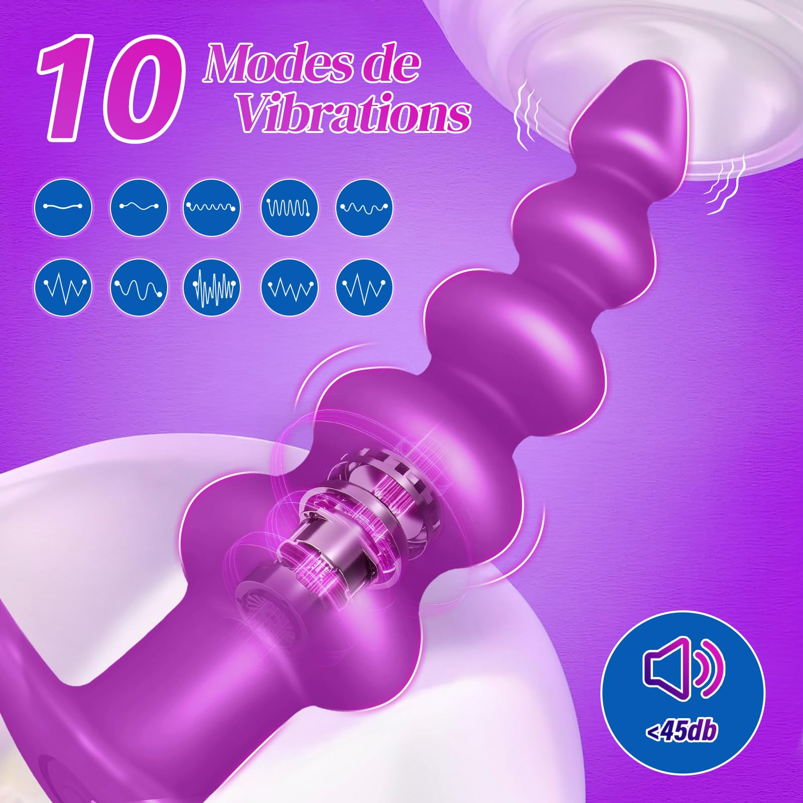 Plug Anal Vibromasseurs Gode Homme Pour Anus avec 10 Modes de Vibration APP | Silicone médical ultra-doux, charge magnétique rapide, étanche, design ergonomique et nettoyage facile