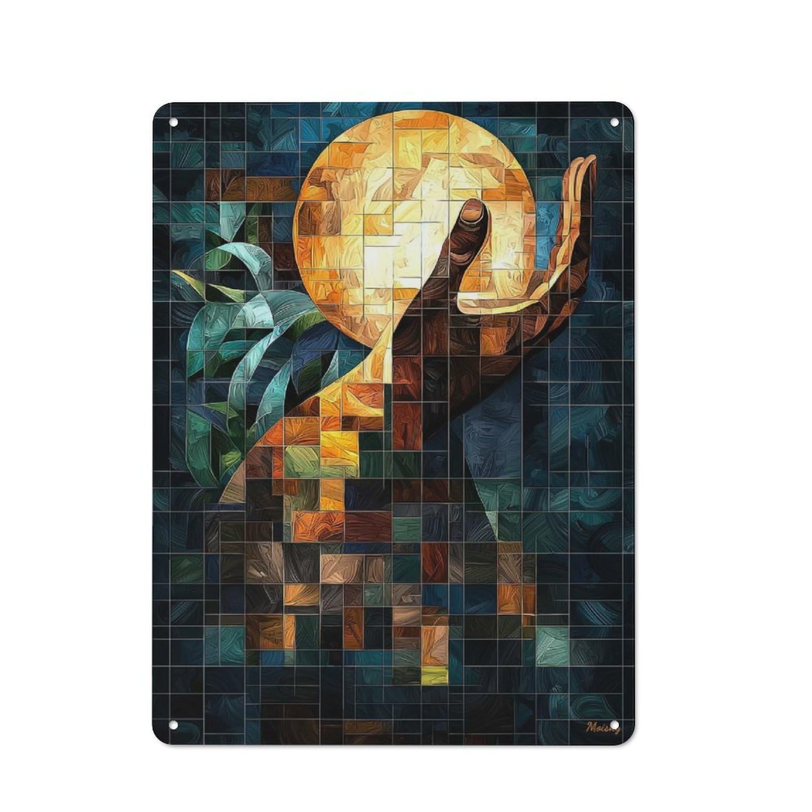 Junmoney Hand Of Light Stained Glass Surreal Artwork Vintage Tin Sign 40X30cm With For Hobby Room Or Studio, For Studio Owners Refreshing A Room In Autumn