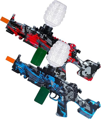 2 Juegos de Juguetes Blaster Eléctricos, Blasters de Salpicaduras con Modo Dual Automático y Manual, y Gafas Protectoras, Edades 14 y Más (Rojo +