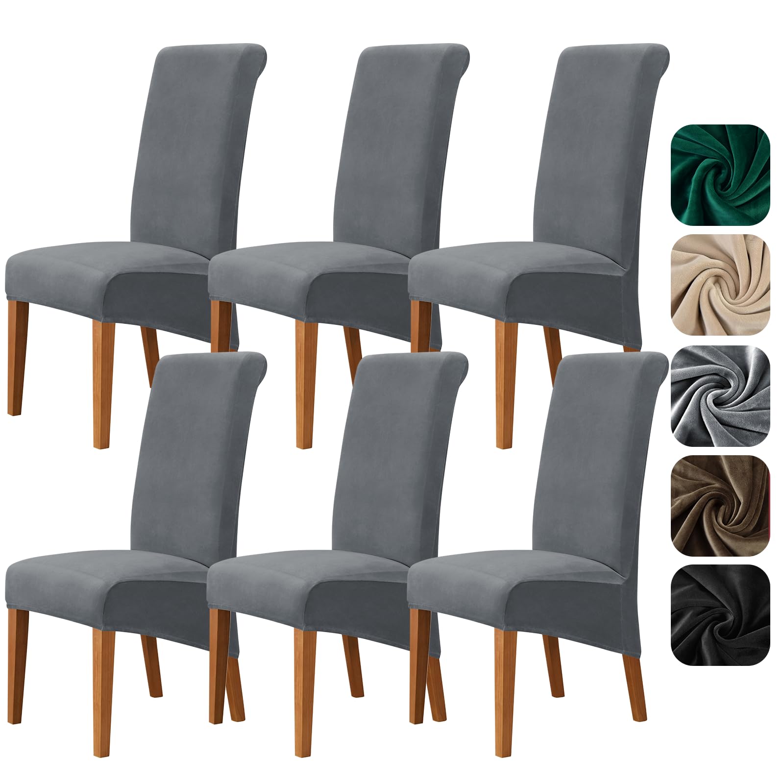 Alishomtll Coprisedia in velluto XL, set da 6 pezzi, universali, elasticizzati, per sedie basculanti, grandi e lavabili e rimovibili, per cucina, banchetti, matrimoni, feste (grigio, 6 pezzi)