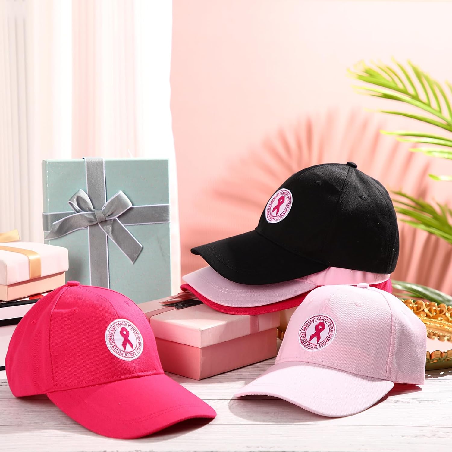 Mepase 24 Pcs Breast Cancer Awareness Hats Bulk Pink Ribbon Baseball Caps Adjustable Baseball Hat Cotton Embroidered Breast Cancer Hat for Women Breast Cancer Awareness Party Gifts