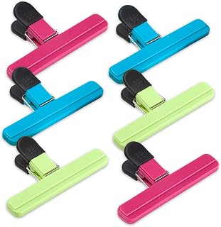 NinthFive 6-Pack Large 6 Inch Chip Bag Clips - Heavy Duty Plastic Seals for Snacks, Chips, Food Bags, Assorted Colors