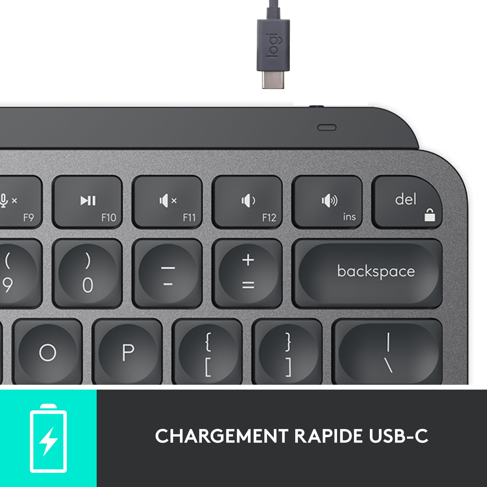 Logitech MX Keys Mini Minimaliste Clavier sans Fil Illuminé, Compact, Bluetooth, Rétroéclairé, USB-C, Compatible Apple macOS, iOS, Windows, Construction métal, Francais AZERTY - Gris foncé