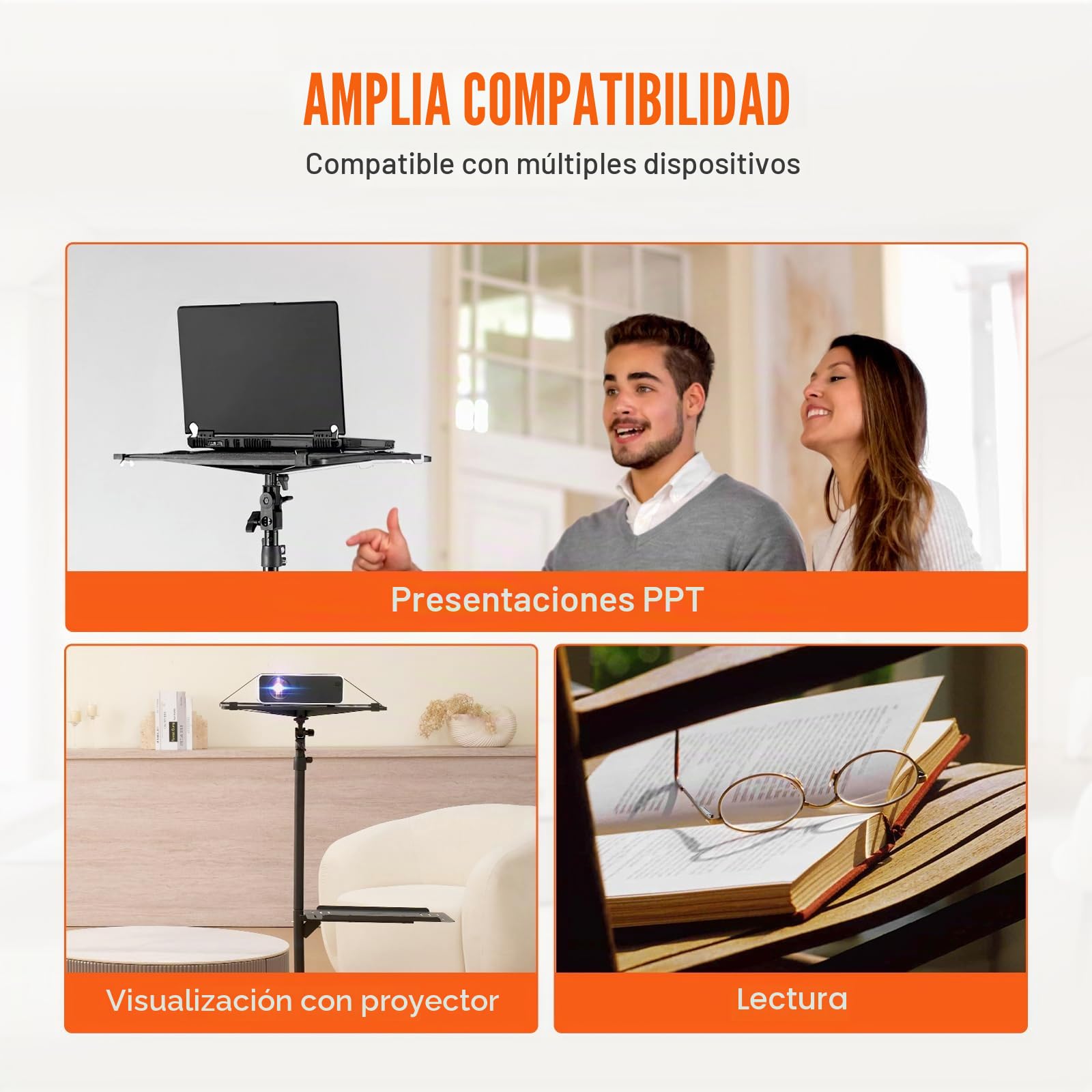 VEVOR Soporte para Proyector con Ruedas Soporte de Suelo para Proyector con Altura Ajustable de 580-1455 mm Soporte para Proyector con 2 Bandejas para Películas al Aire Libre, Hogar, Oficina, Negro