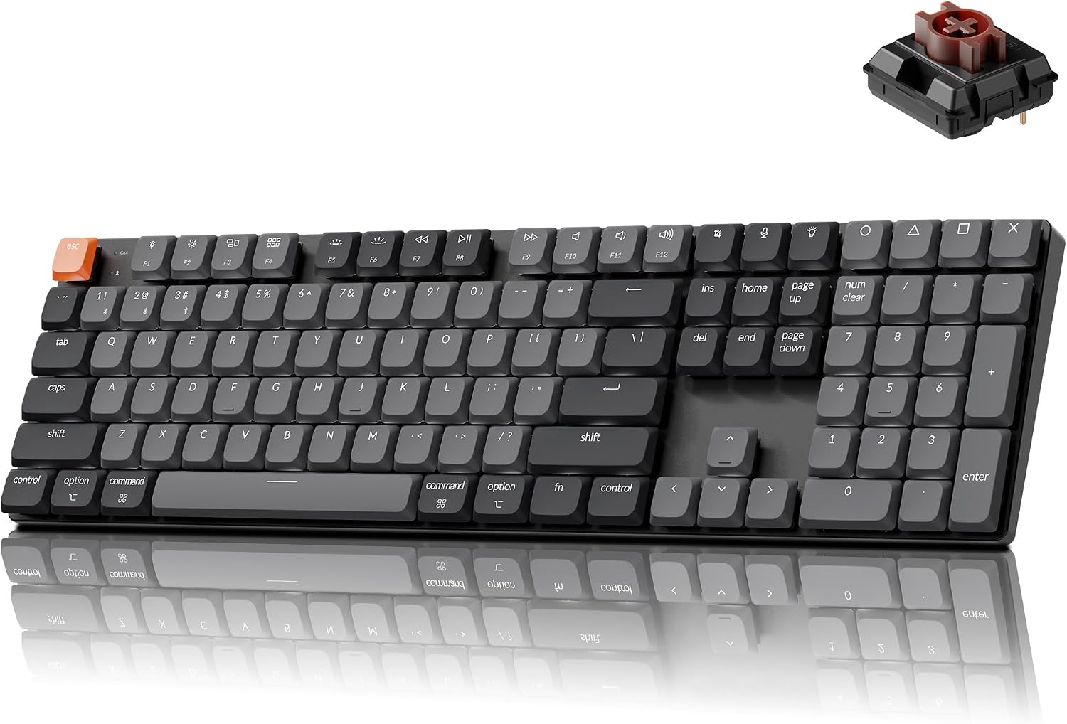 K5 Version 2 Wireless Bluetooth Low Profile Mechanical Keyboard | QMK Launcher, Full-Size Layout with Milk POM Brown Switch, White Backlit with Shine-Through Keycaps for Mac Windows Linux