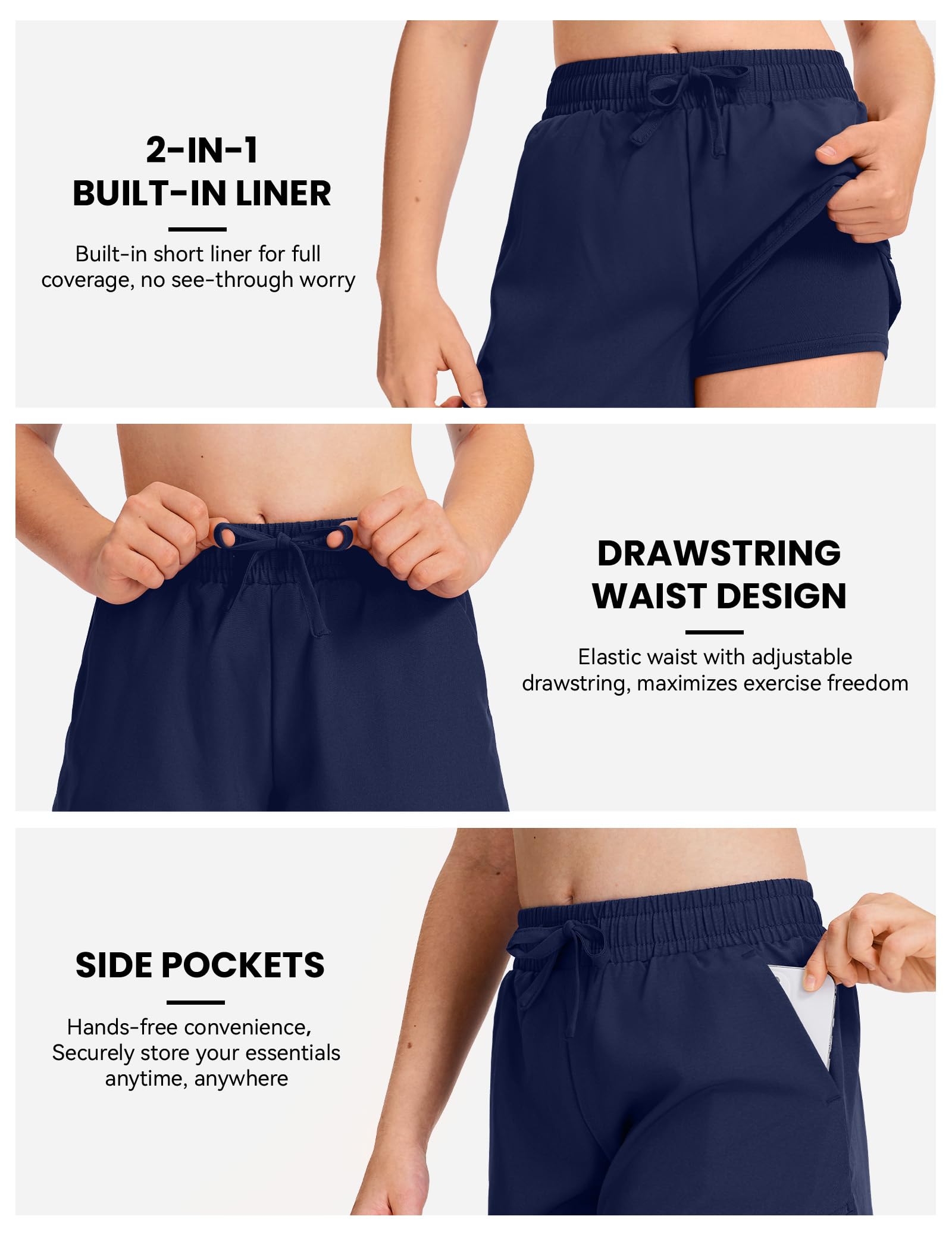 JOCMIC Pantalones cortos deportivos para niñas con forro 2 en 1 de cintura alta para correr, baloncesto, voleibol, tenis