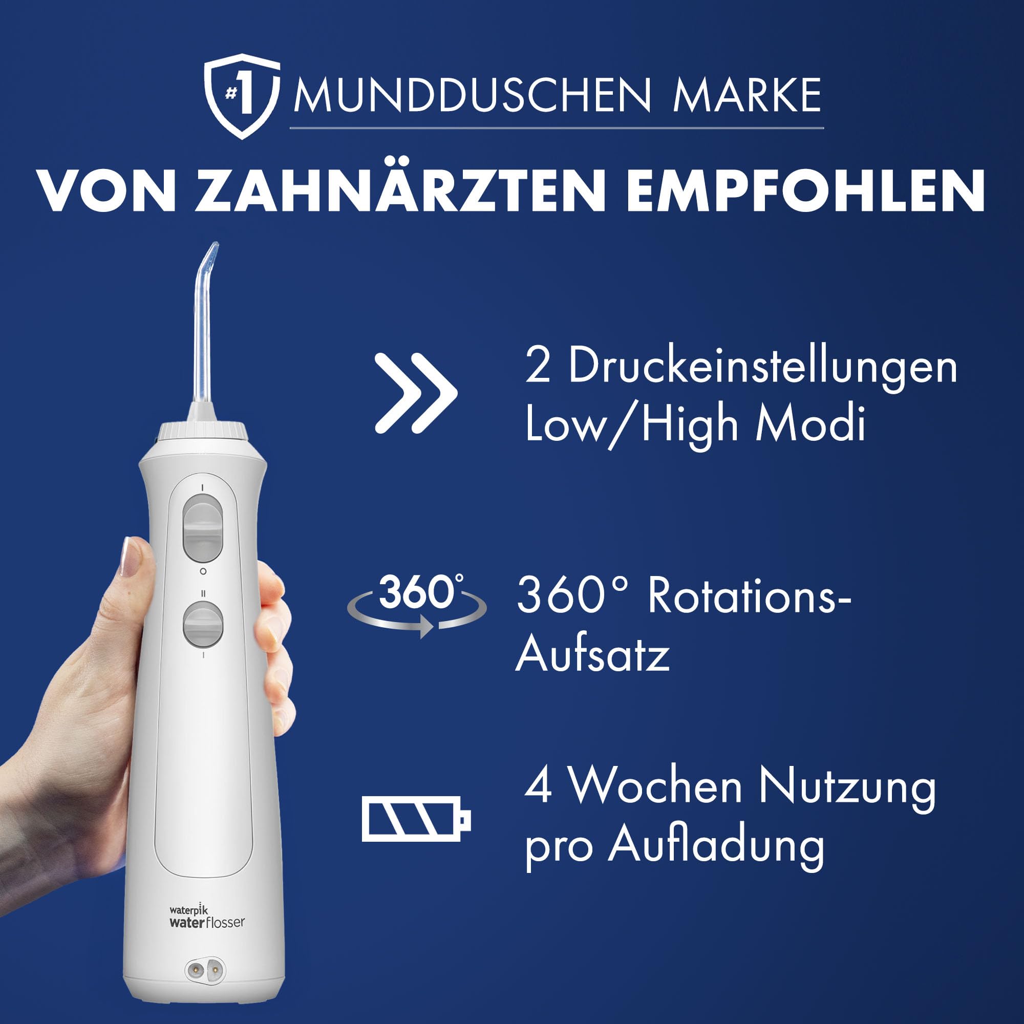 Waterpik Kabellose Munddusche, wiederaufladbar, elektrische Zahnreinigung, ideal zur Plaque-Entfernung, für unterwegs oder zu Hause - Weiß