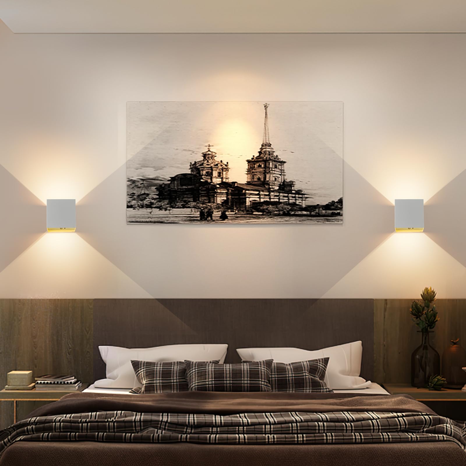 RGB Wandleuchte mit Fernbedienung, 6000mAh Farbwechsel LED Akku Wandleuchte, 16 Farben, Ohne Stromanschluss, Innen Dimmbar Wandlampe, Geeignet für Schlafzimmer Wohnzimmer (weiß 2 Stück)