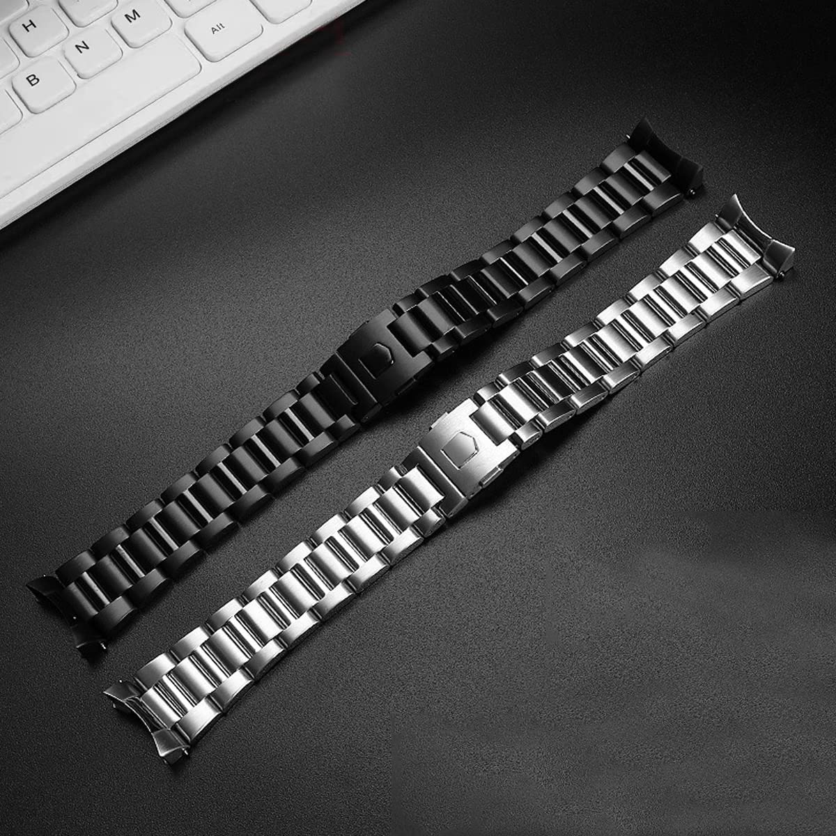 Bracelet de Montre pour TAG Heuer Monaco Carrera Aquarase - Acier Inoxydable Métal 22mm - Couleur Argent Noir