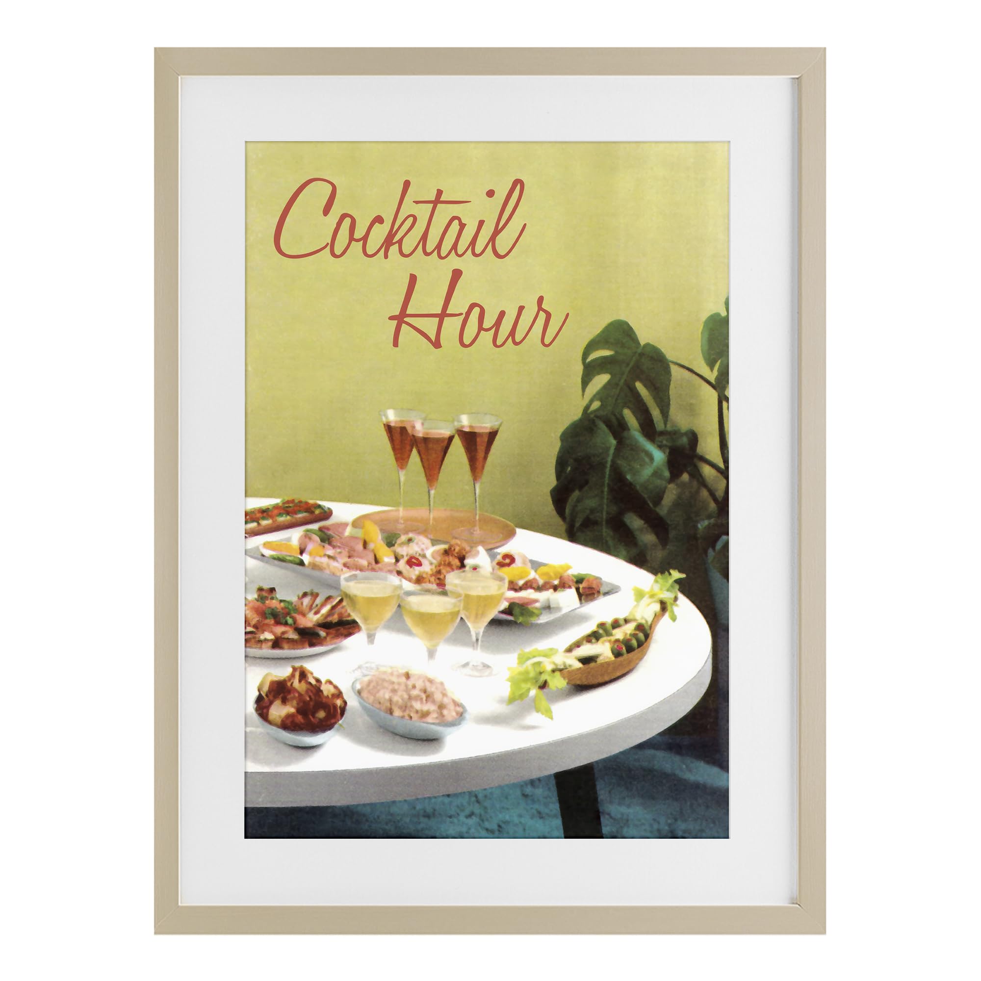 Stupell Industries Retro Cocktail Hour Table Spread for Dining Room, Happy Hour Cheers Decor, 14 x 20 Inch Framed Matted Print Under Glass, by Tim Wright, Made in USA Gift