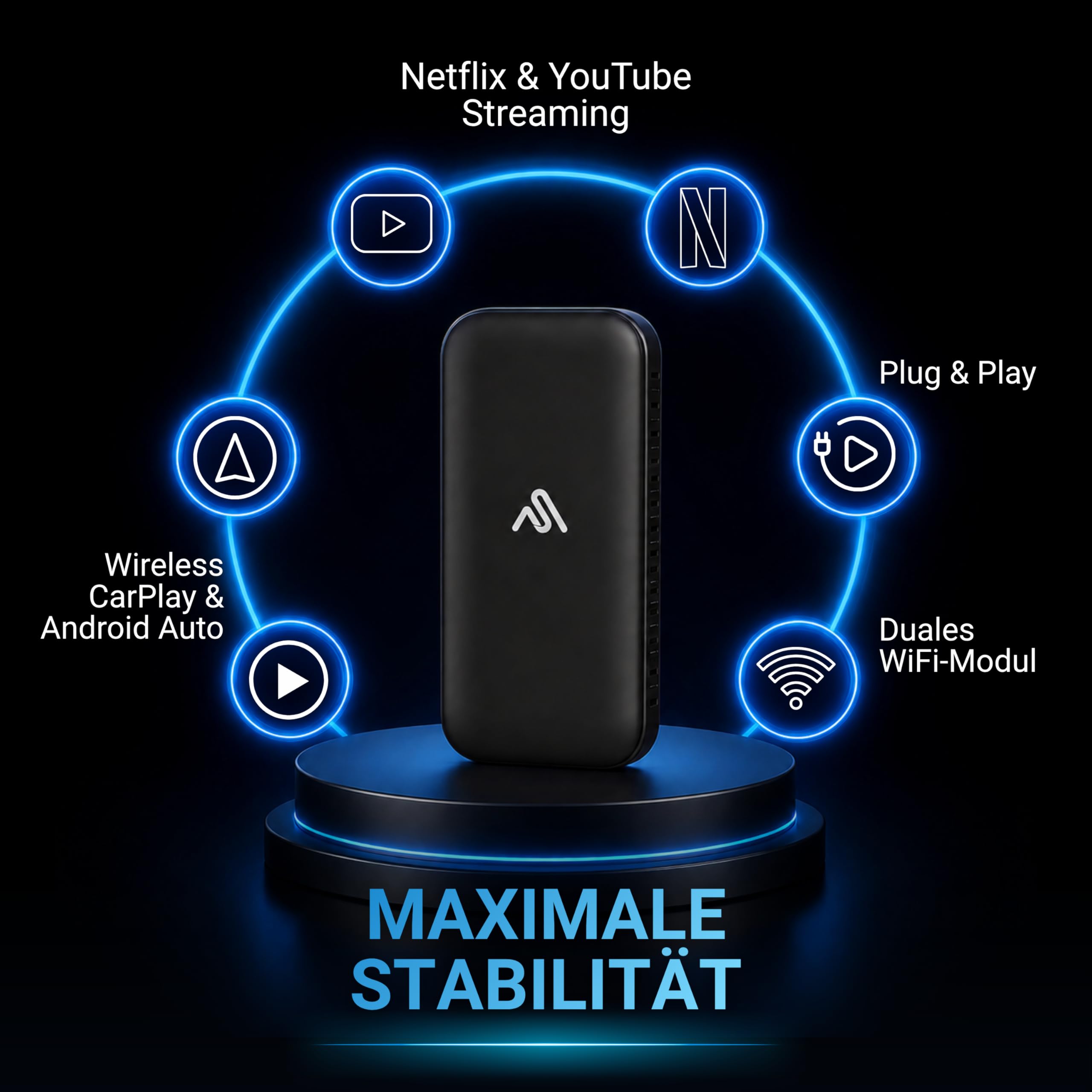AutoSky AI Box Lite Plus 2.0 – Wireless CarPlay & Android Auto für werkseitig verkabelte Autos, Unterstützt Netflix & YouTube, Kabellos & Plug & Play | Plug & Play für werkseitig verkabelte Autos – Dual-WiFi, YouTube-Streaming, SD-Karte, Android 13