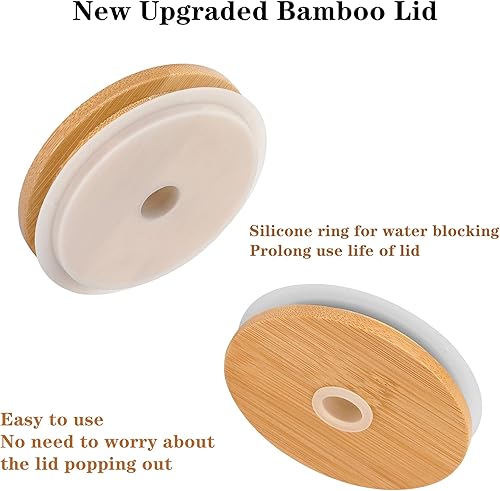 Miniatura 3 de ANOTION Tarro Mason con tapa y pajilla, vaso de boca ancha de 32 onzas, vasos reutilizables, botellas de agua para batidos de café helado,