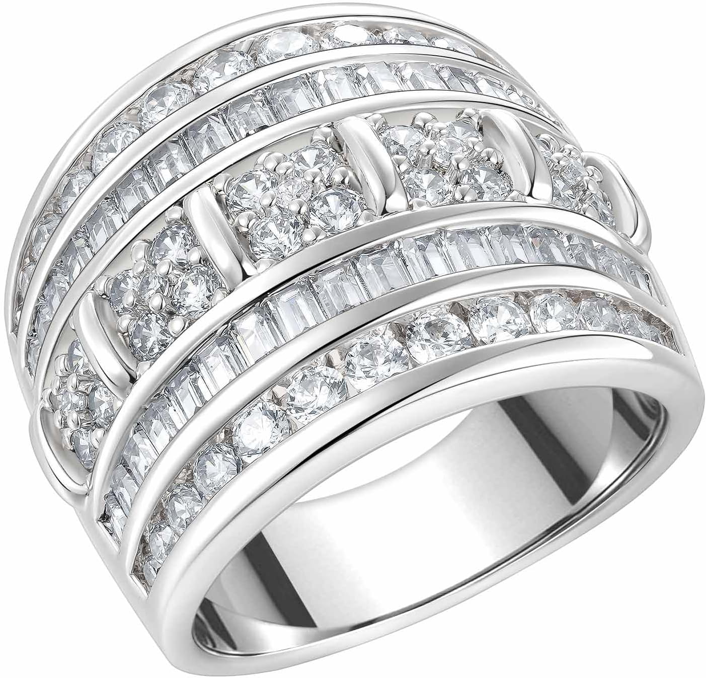 Wide Wedding Bands for Women Cubic Zirconia Engagement Bridal Eternity Stackable Rings White Gold Size