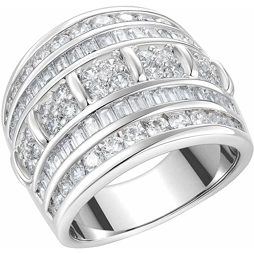 Wide Wedding Bands for Women AAAAA Cubic Zirconia Engagement Bridal Eternity Stackable Rings White Gold Size 5-10