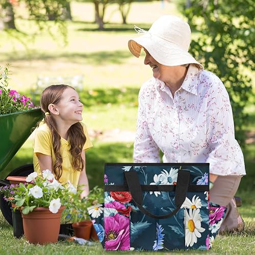 Miniatura 6 de Bolsa de herramientas de jardín de flores coloridas para mujeres y hombres, bolsas de almacenamiento de herramientas de jardinería con 10 bolsillos,