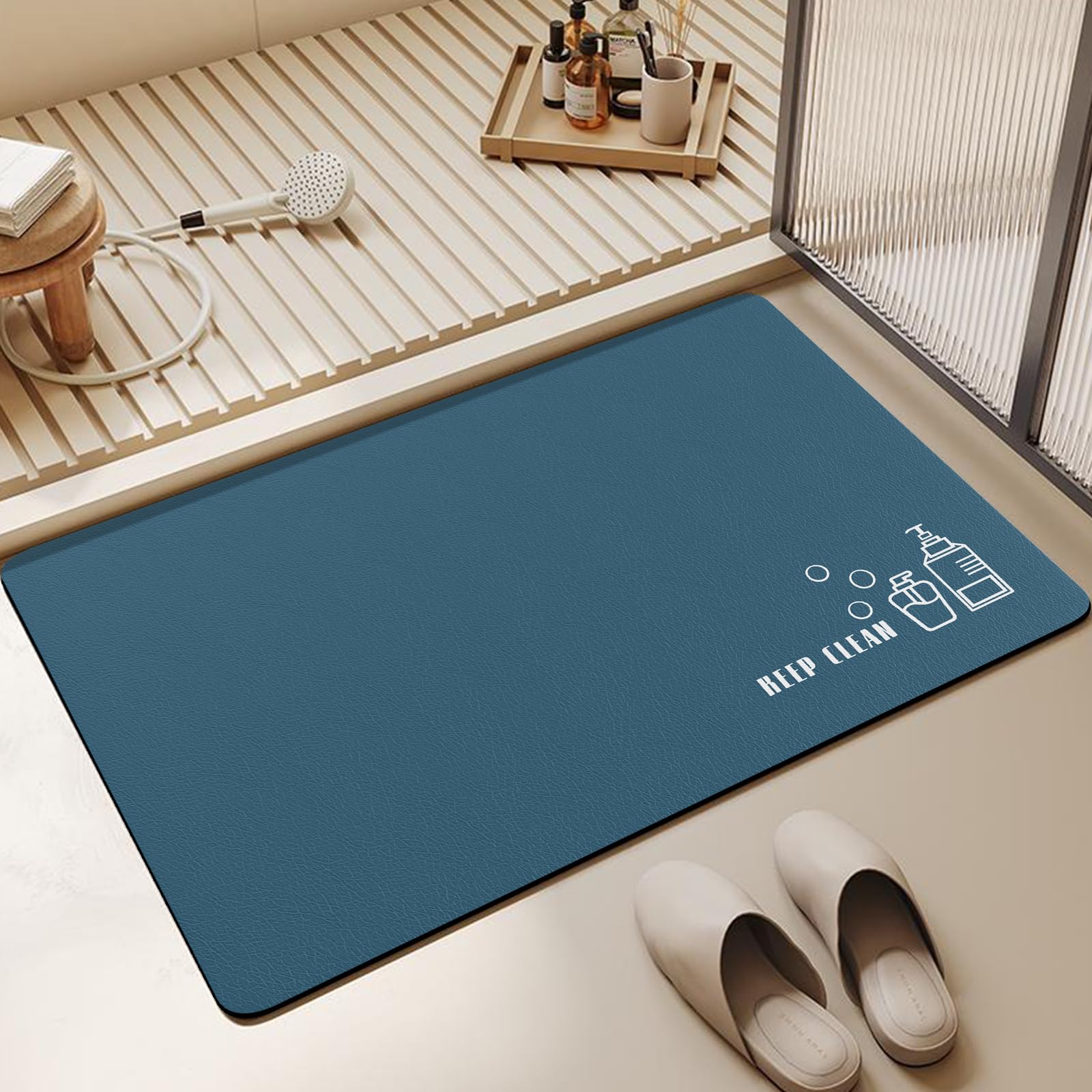 Siliget Bath Mat 60 * 40cm Quick Dry Non Slip Floor Mat Absorbent Magic Mat Kitchen Washable Carpet Toilet Anti Mould (Blue, 60 * 40)