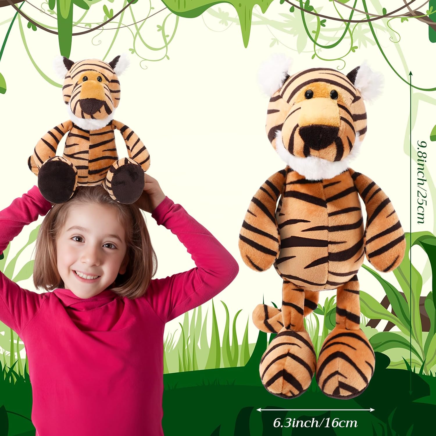 12 Pcs Tiger Stuffed Animals for Kids 9.8 Inch Plush Jungle Wild Animals Tiger Stuffed Toys for Toddler Classroom Graduation Forest Adventures Baby Jungle Party Birthday Party Favors