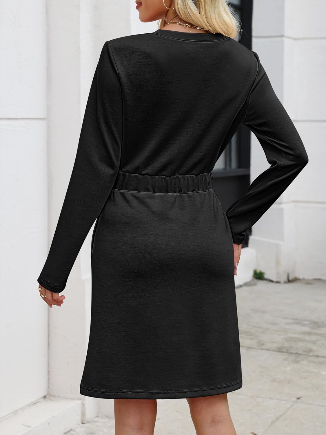 ANRABESS Womens Long Sleeve Dress 2025 Fall Casual Elastic Waist Short Mini T Shirt Dresses with Pockets Travel Outfits - Image 6