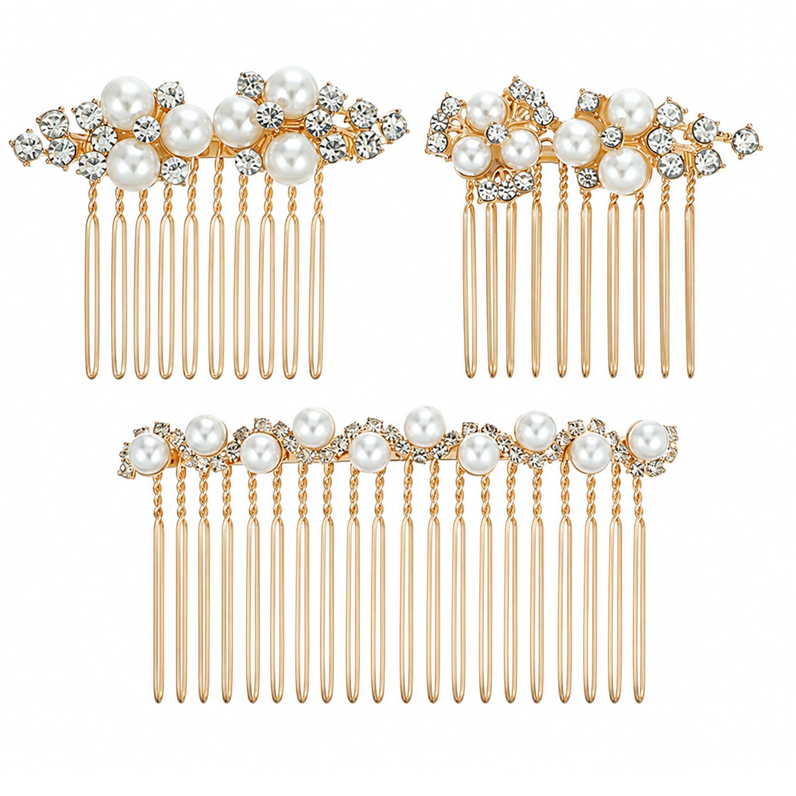 3 Stück Strass Perle Braut Haarschmuck Hochzeit Haarschmuck Gold Brautschmuck Haare Perlen Haarnadeln Braut Kopfbedeckung Seitenkämme für Brautfrauen Brautschmuck Haare(Gold)