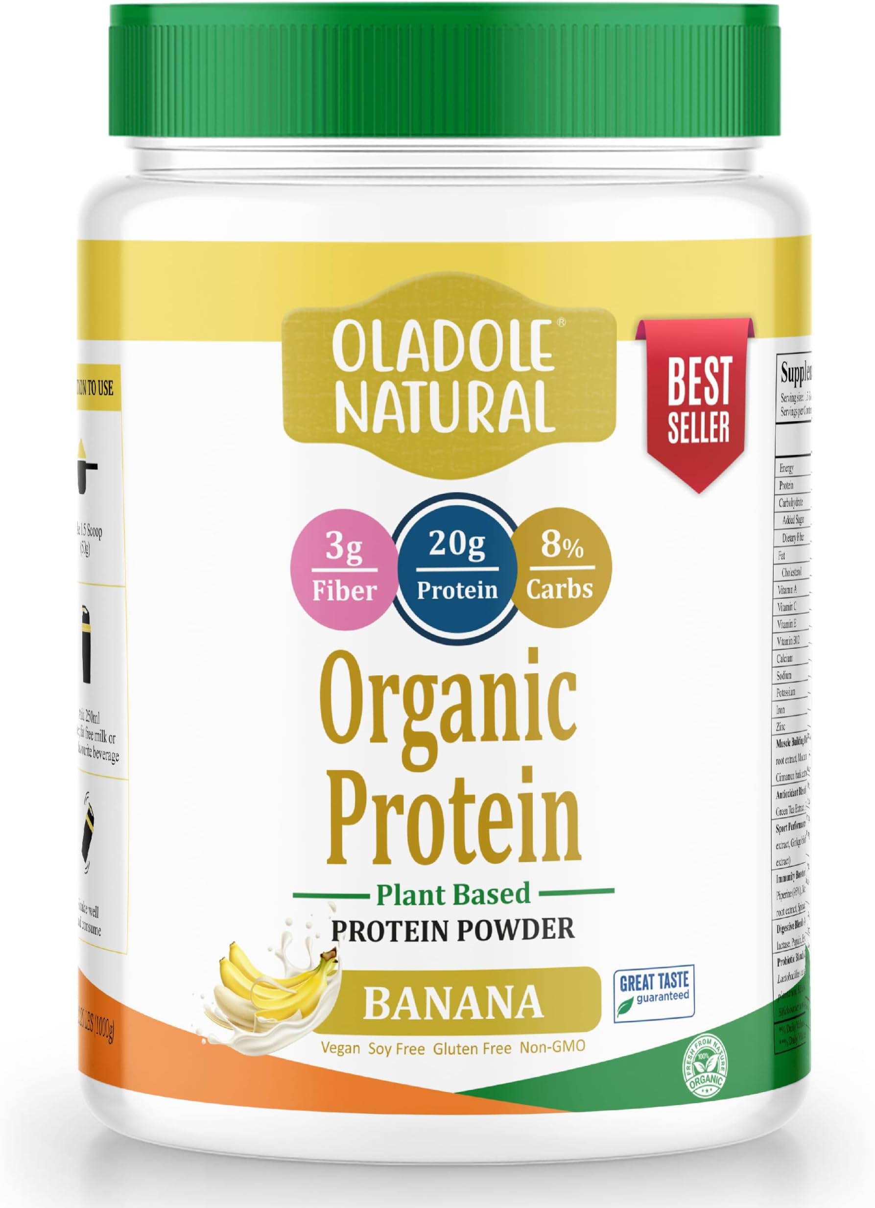 Raw Organic Plant Based Protein Powder - 1kg (Banana) | Boosts Energy, Supports Weight Management & Muscle Recovery | Vegan, Non- GMO