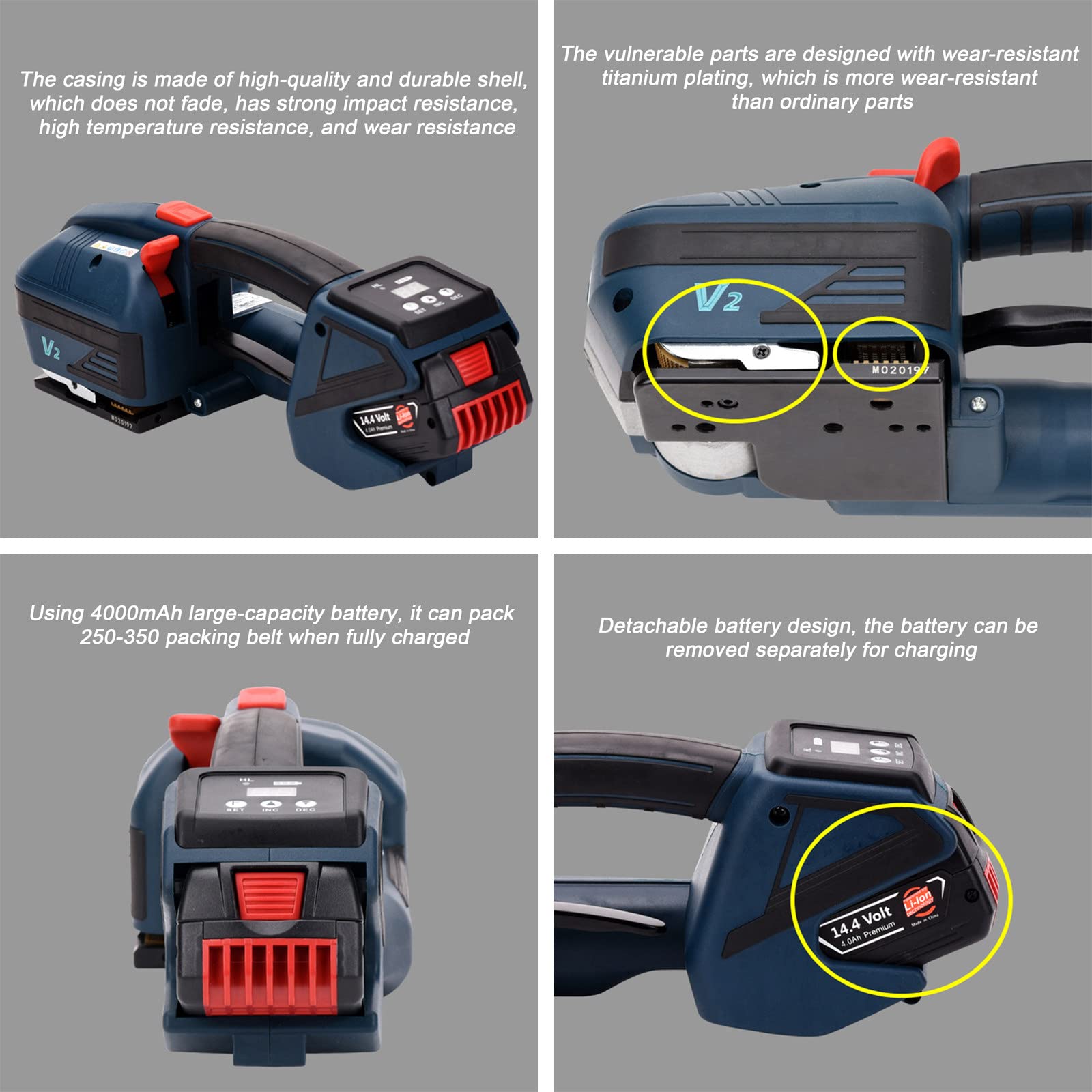 NYANS Cercleuse Électrique Portative, Cercleuse à Fusion à Chaud avec Batterie 4000mah, Cercleuse d'emballage Automatique, Outil de Cerclage de Soudage Portable