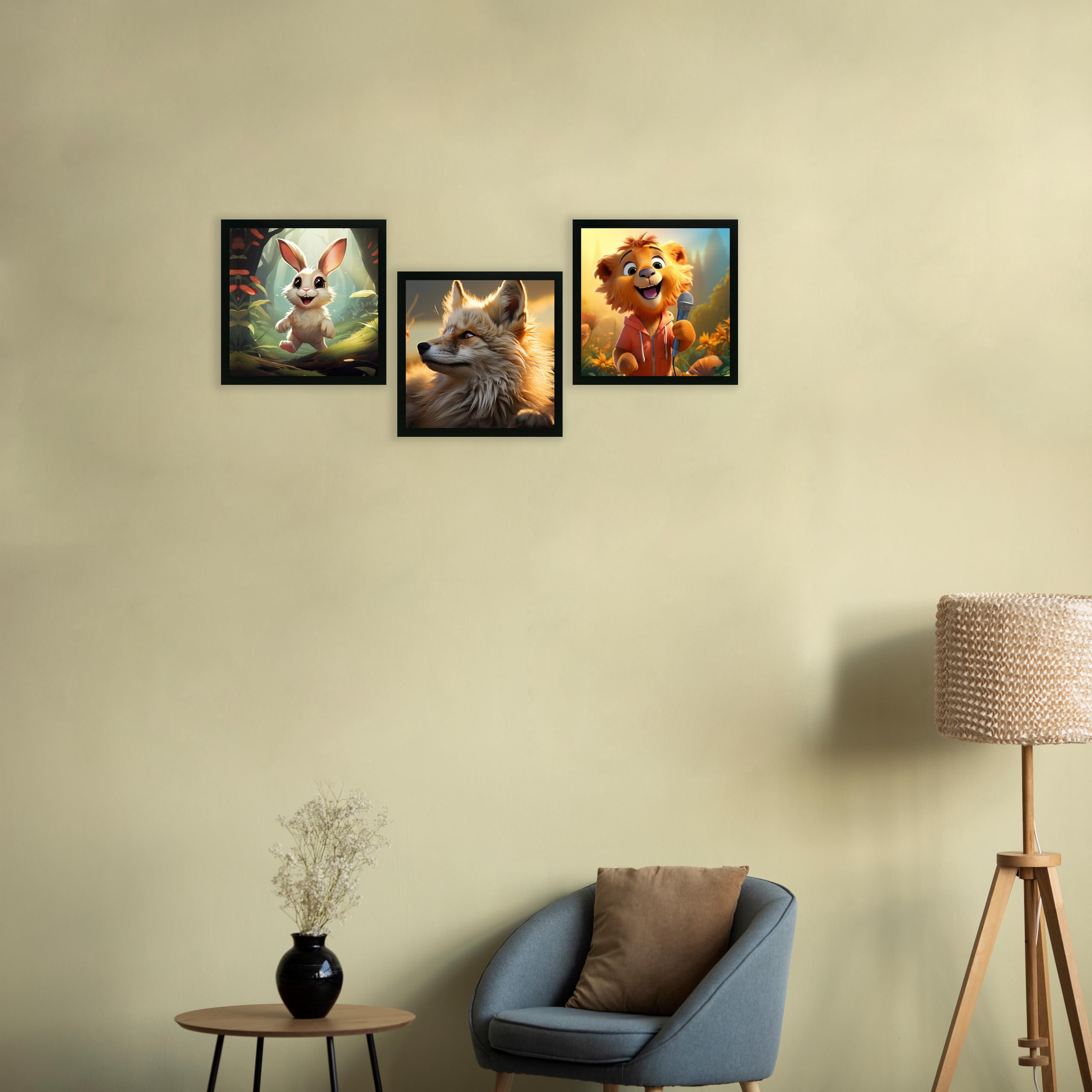 Printasta 3D Animal Photo Frames Set of 3 (9x9 Inch) – Kids Room Wall Decor with Colorful Animal Prints | Cute Wall Frames for Nursery, Play School, Bedroom & Home Decoration | Ready to Hang - Style A 2