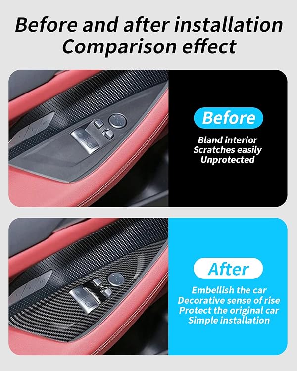 SHSBSCAR for M4 Window Lift Switch Panel Cover Trim, Window Lift Switch Panel Protection Compatible with BMW M4 G82 4-Series 2021 2022 2023 2024 2025 Accessories (2Pcs Carbon Fiber Style) by SHSBSCAR - Image 2